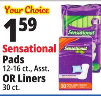 Ocean State Job Lot Sensational pads 12-16 ct., asst. or liners 30 ct offer