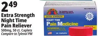 Ocean State Job Lot Health star night time extra strength 500 mg acetaminophen pain reliever caplets, 50 caplets offer