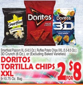 Bravo Supermarkets Doritos tortilla chips xxl 9-10.75 oz. bag offer