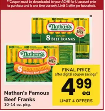 ACME Nathan's famous beef franks offer