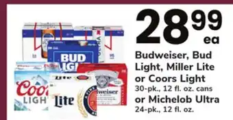 ACME Budweiser, bud light, miller lite or coors light 30-pk., 12 fl. oz. cans or michelob ultra 24-pk., 12 fl. oz offer