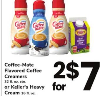 ACME Coffee-mate flavored coffee creamers 32 fl. oz. ctn. or keller's heavy cream 16 fl. oz offer