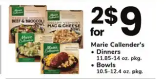 ACME Marie callender's dinners 11.85-14 oz. pkg., bowls 10.5-12.4 oz. pkg offer