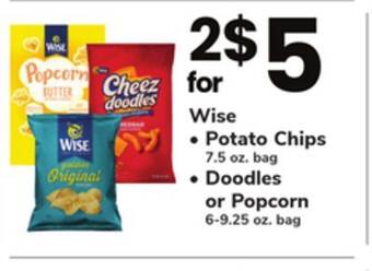 ACME Wise potato chips 7.5 oz. bag, doodles or popcorn 6-9.25 oz. bag offer