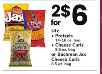 ACME Utz pretzels 14-16 oz. bag, cheese curls 8.5 oz. bag or bachman jax cheese curls 8.5 oz. bag offer