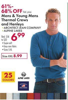 Boscov's Mens & young mens thermal crews and henleys offer