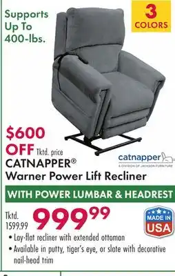 Boscov's Catnapper warner power lift recliner with power lumbar & headrest offer