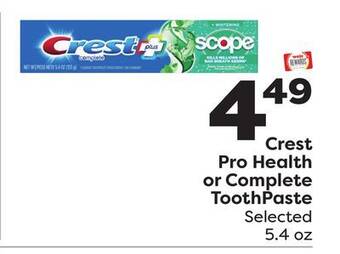 Weis Markets Crest pro health or complete toothpaste offer