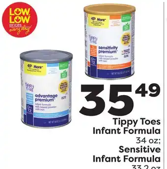 Weis Markets Tippy toes infant formula 34 oz sensitive infant formula 33.2 oz offer