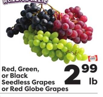 Weis Markets Red, green, or black seedless grapes or red globe grapes offer