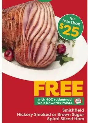 Weis Markets Smithfield hickory smoked or brown sugar spiral sliced ham offer