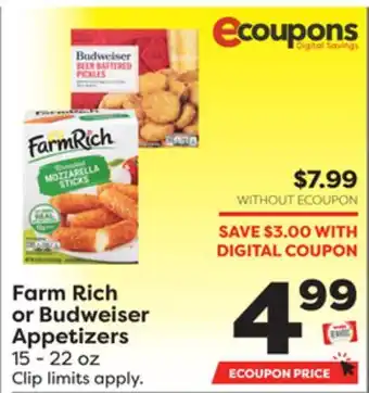 Weis Markets Farm rich or budweiser appetizers offer