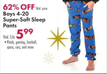 Boscov's Boys 4-20 super-soft sleep pants offer