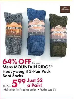 Boscov's Mens mountain ridge heavyweight 3-pair pack boot socks offer