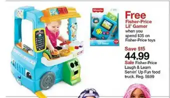 Target Fisher-price Lil' Gamer, Fisher-price Laugh & Learn Servin'up Fun Food Truck offer