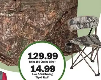 Meijer Rhino 150 Ground Blind, Lake & Trail Folding Tripod Stool offer