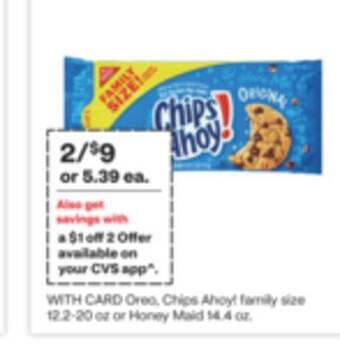 CVS Nabisco oreo, chips ahoy! family size 12.2-20 oz or honey maid 14.4 oz offer