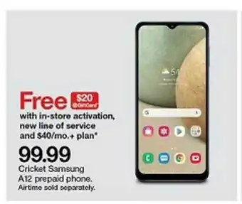 Target Cricket Samsung A12 Prepaid Phone offer