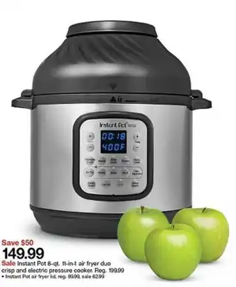 Target Instant Pot 8-qt 1l-in-1 Air Fryer Dup Crisp And Electric Pressure Cooker offer