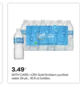 CVS Gold emblem purified water 24 pk., 16.9 oz bottles offer