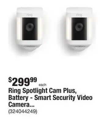 The Home Depot Ring spotlight cam plus, battery - smart security video camera with led lights, 2-way talk, color night vision, white, 2-pack offer