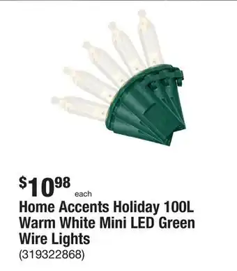 The Home Depot Home accents holiday 100l warm white mini led green wire lights offer
