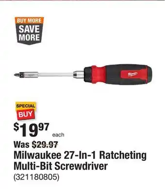 The Home Depot Milwaukee 27-in-1 ratcheting multi-bit screwdriver offer