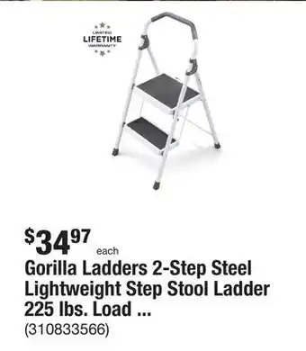 The Home Depot Gorilla ladders 2-step steel lightweight step stool ladder 225 lbs. load capacity type ii duty rating (8ft. reach height) offer