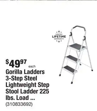 The Home Depot Gorilla ladders 3-step steel lightweight step stool ladder 225 lbs. load capacity type ii duty rating (9ft. reach height) offer