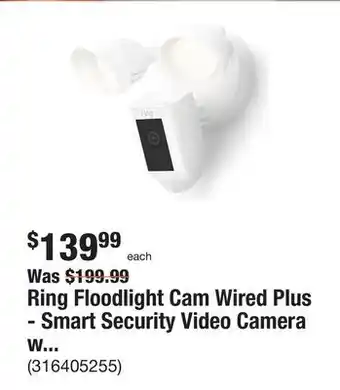 The Home Depot Ring floodlight cam wired plus - smart security video camera with 2 led lights, 2-way talk, color night vision, white offer