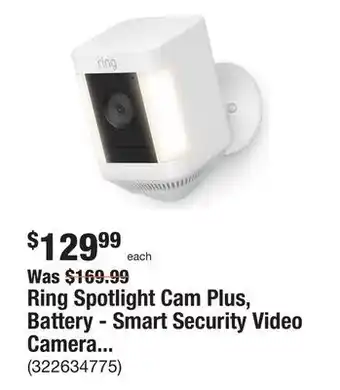 The Home Depot Ring spotlight cam plus, battery - smart security video camera with led lights, 2-way talk, color night vision, white offer