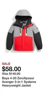 Kohl's Boys 4-20 zeroxposur avenger 3-in-1 systems heavyweight jacket offer