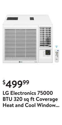 Walmart Lg electronics 75000 btu 320 sq ft coverage heat and cool window air conditioner with wi-fi controls offer