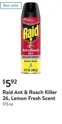 Walmart Raid ant & roach killer 26, lemon fresh scent offer