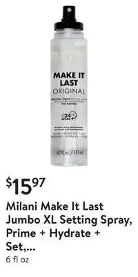 Walmart Milani make it last jumbo xl setting spray, prime + hydrate + set, natural finish offer