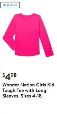 Walmart Wonder nation girls kid tough tee with long sleeves, sizes 4-18 offer