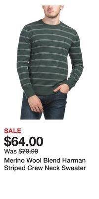 TJ Maxx Merino wool blend harman striped crew neck sweater offer