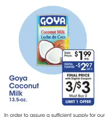 Price Rite Goya coconut milk offer