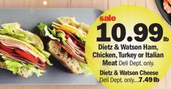 Meijer Dietz & watson ham, chicken, turkey or italian meat offer