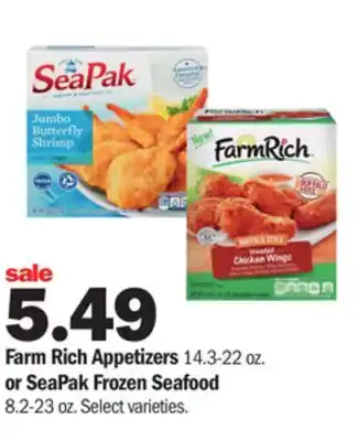 Meijer Farm rich appetizers 14.3-22 oz. or seapak frozen seafood 8.2-23 oz offer