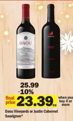 Meijer Daou vineyards or justin cabernet sauvignon offer