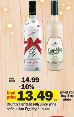 Meijer Country heritage jolly juice wine or st. julian egg nog offer