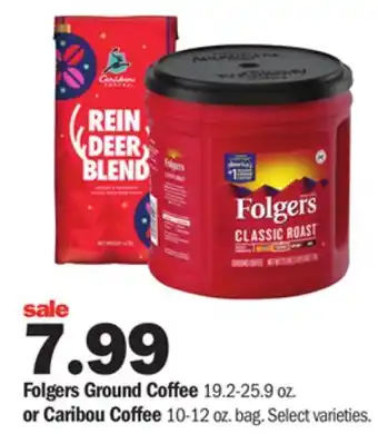 Meijer Folgers ground coffee 19.2-25.9 oz. or caribou coffee 10-12 oz. bag offer