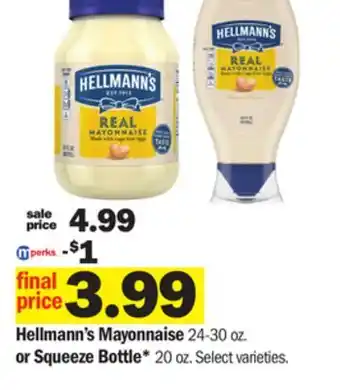 Meijer Hellmann's mayonnaise 24-30 oz. or squeeze bottle offer
