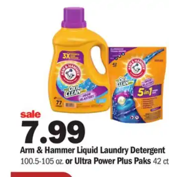 Meijer Arm & hammer liquid laundry detergent 100.5-105 oz or ultra power plus paks 42 ct offer