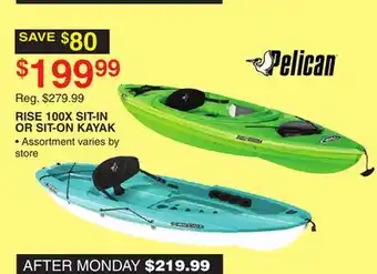 Dunham's Sports Pelican rise 100x sit-in or sit-on kayak offer