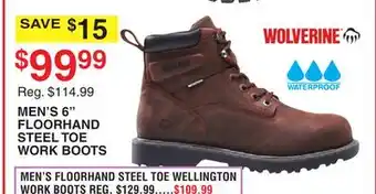 Dunham's Sports Wolverine men's 6 floorhand steel toe work boots offer