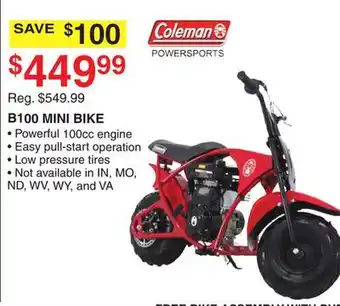 Dunham's Sports Coleman b100 mini bike offer