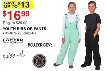 Dunham's Sports Youth bibs or pants offer