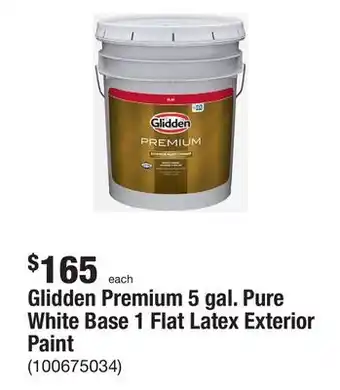 The Home Depot Glidden premium 5 gal. pure white base 1 flat latex exterior paint offer